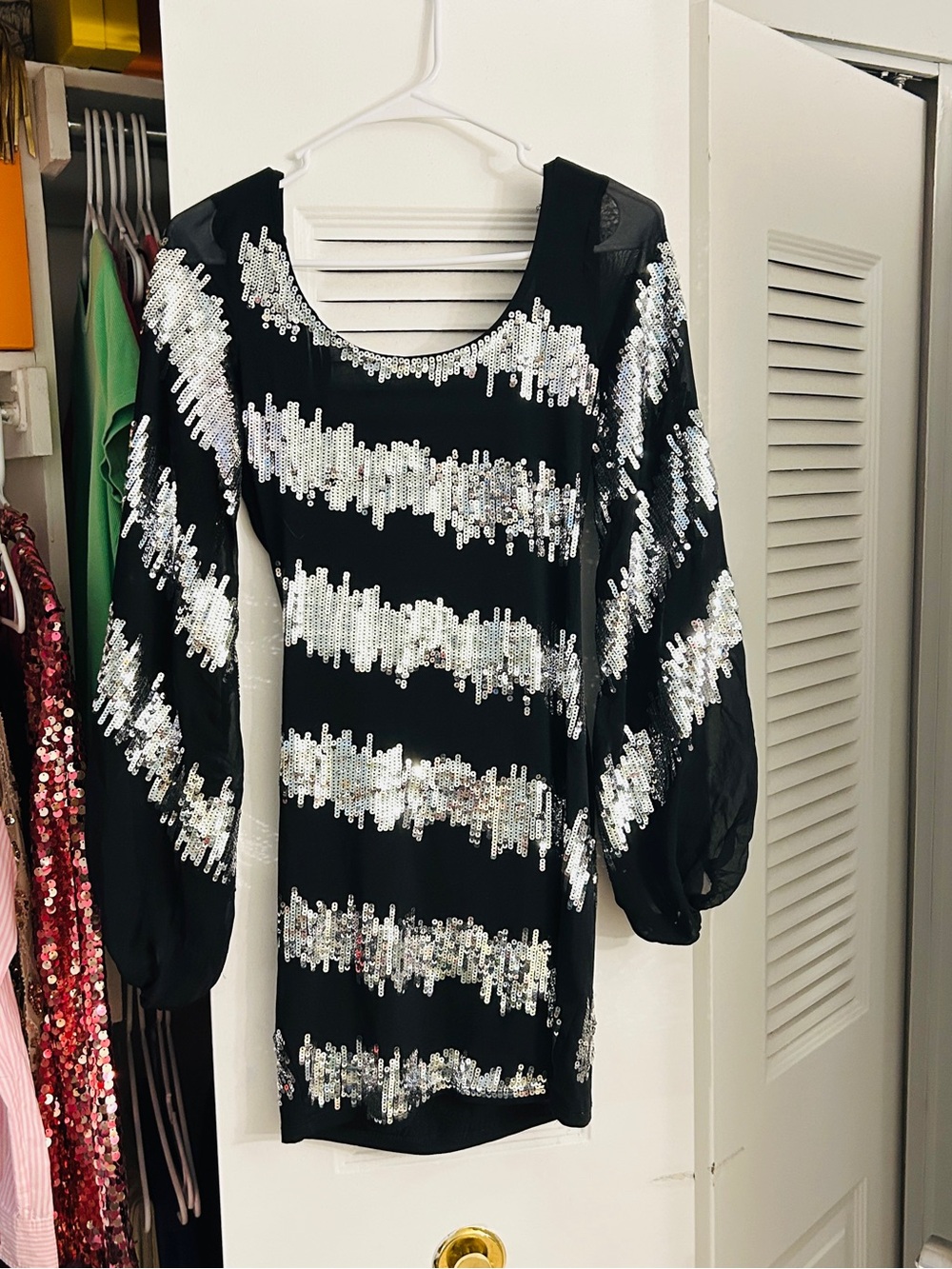 Black Sequin Striped Long Sleeve Dress